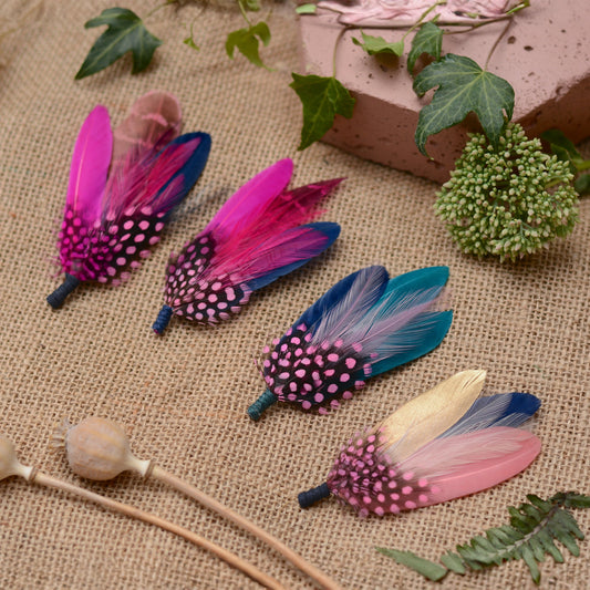 Pink and Navy Blue Feather Lapel Pins / Hat Pins