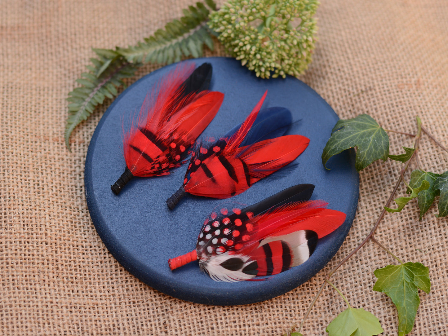 Red Feather Boutonniere / Hat Pin No.033, No.043, No.44 & No.052