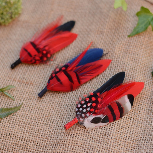 Red Feather Boutonniere / Hat Pin No.033, No.043, No.44 & No.052