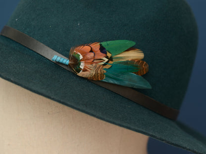 Green and Teal Pheasant Feather Lapel Pin / Hat Pin No.41