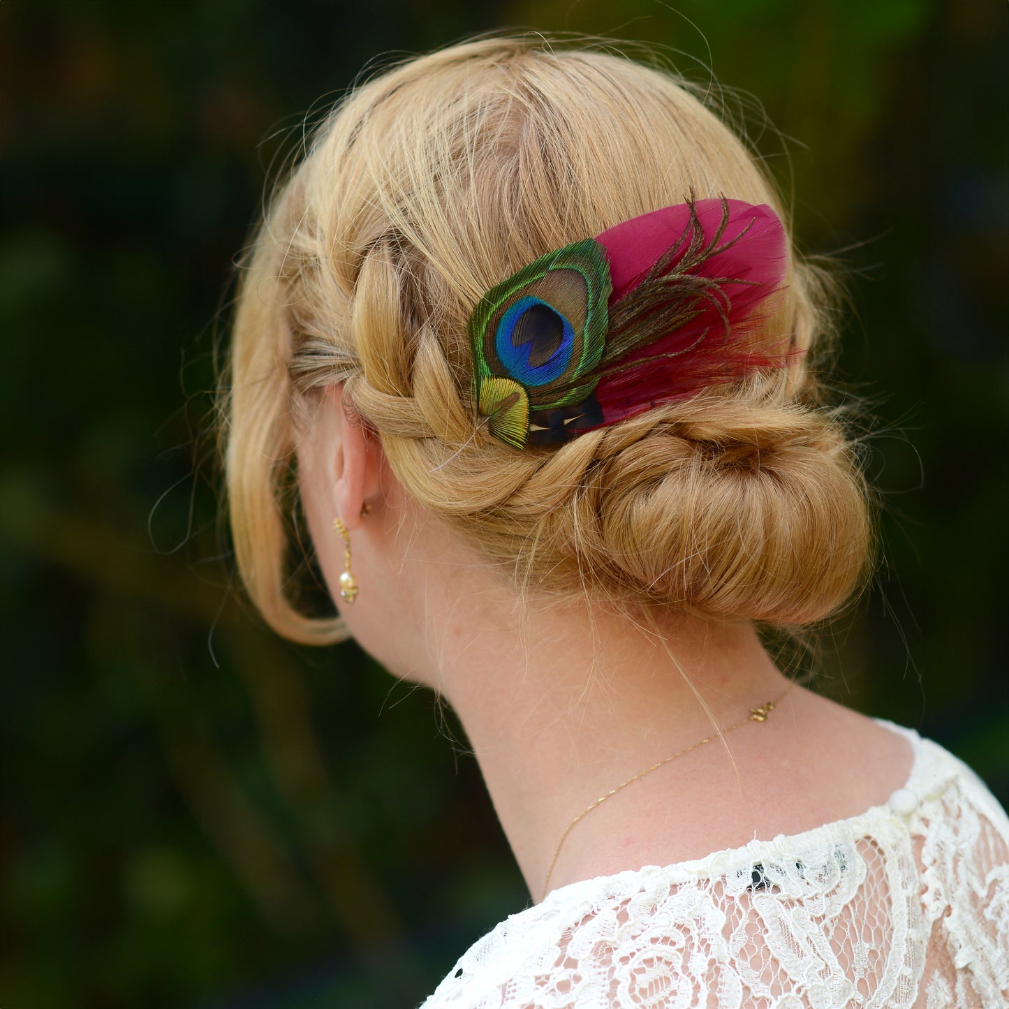 Burgundy Peacock Feather Hair Clip Fascinator No.19