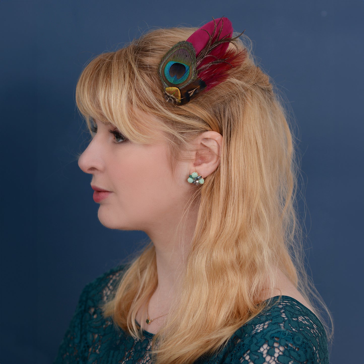 Burgundy Peacock Feather Hair Clip Fascinator No.19
