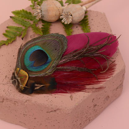 Burgundy and Peacock Feather Hair Clip | Peacock Feather Fascinator | Peacock Feather Headpiece | Bridal Hair Clip | Bridesmaid Hair Clip