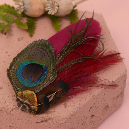 Burgundy and Peacock Feather Hair Clip | Peacock Feather Fascinator | Peacock Feather Headpiece | Bridal Hair Clip | Bridesmaid Hair Clip