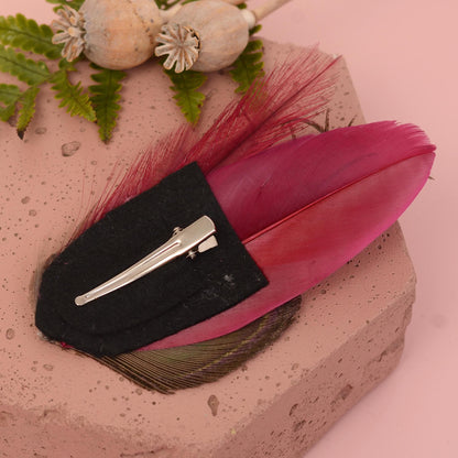 Burgundy and Peacock Feather Hair Clip | Peacock Feather Fascinator | Peacock Feather Headpiece | Bridal Hair Clip | Bridesmaid Hair Clip