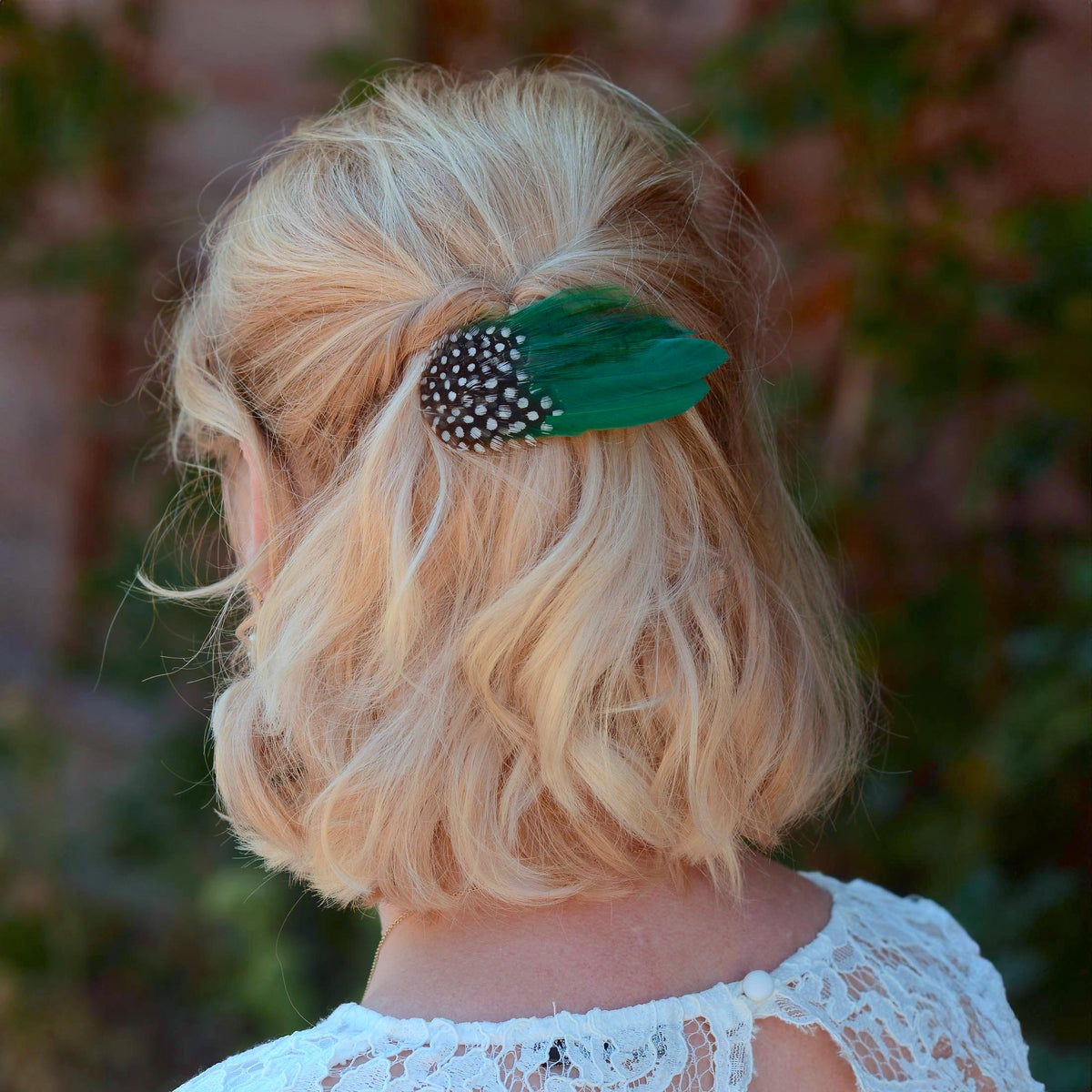 Feather Hair Clip in Bottle Green and Polka Dot