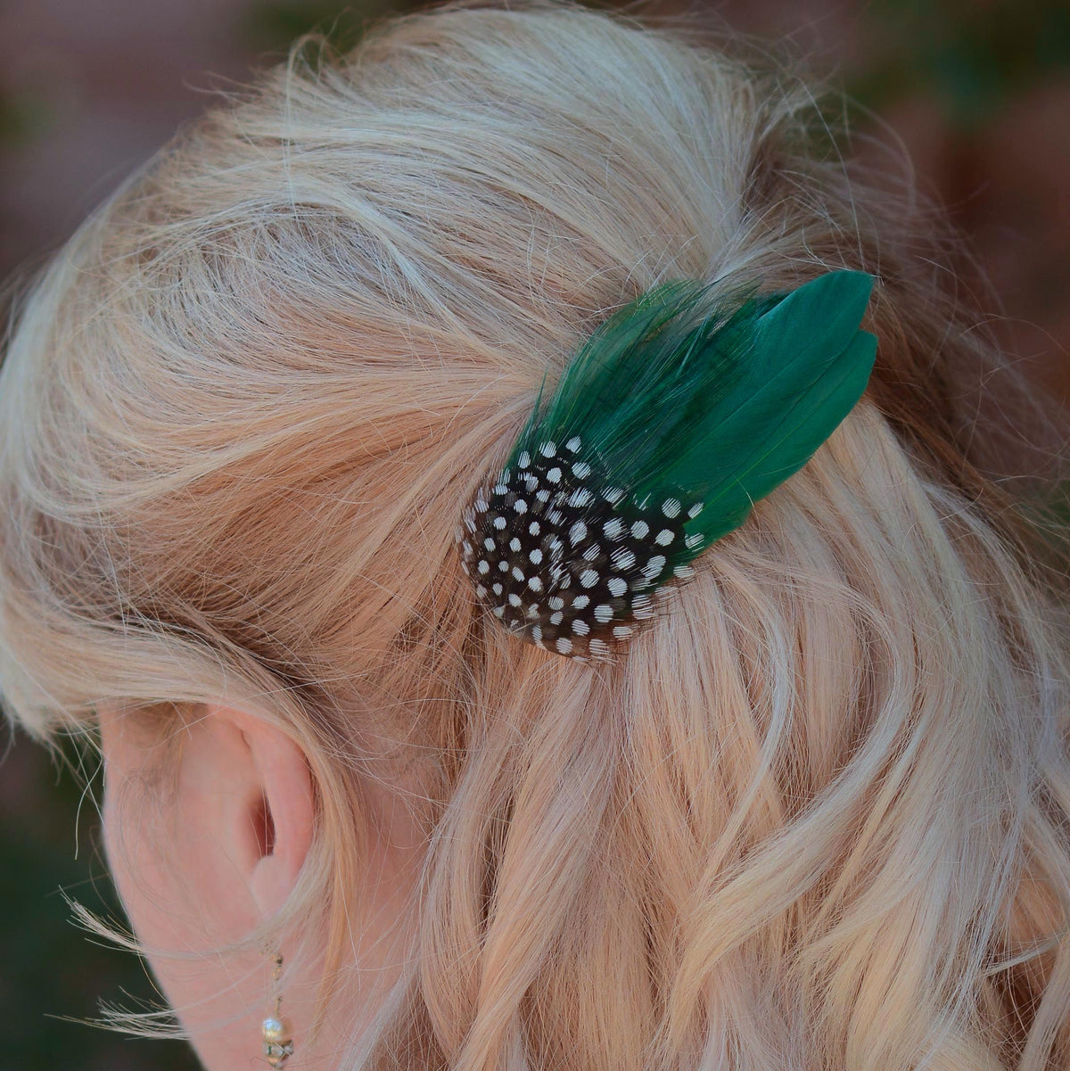 Feather Hair Clip in Bottle Green and Polka Dot