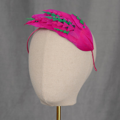 Pink and Green Feather Fascinator Headband  No.005