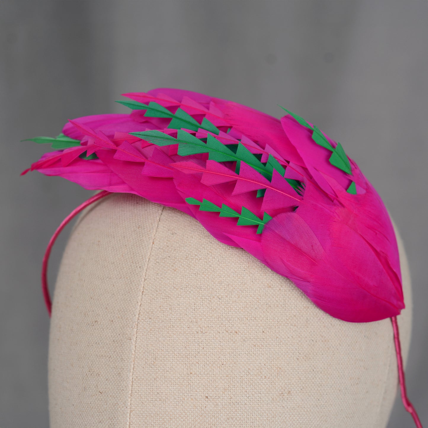 Pink and Green Feather Fascinator Headband  No.005