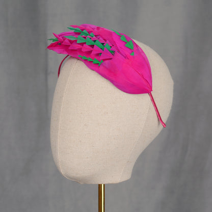 Pink and Green Feather Fascinator Headband  No.005