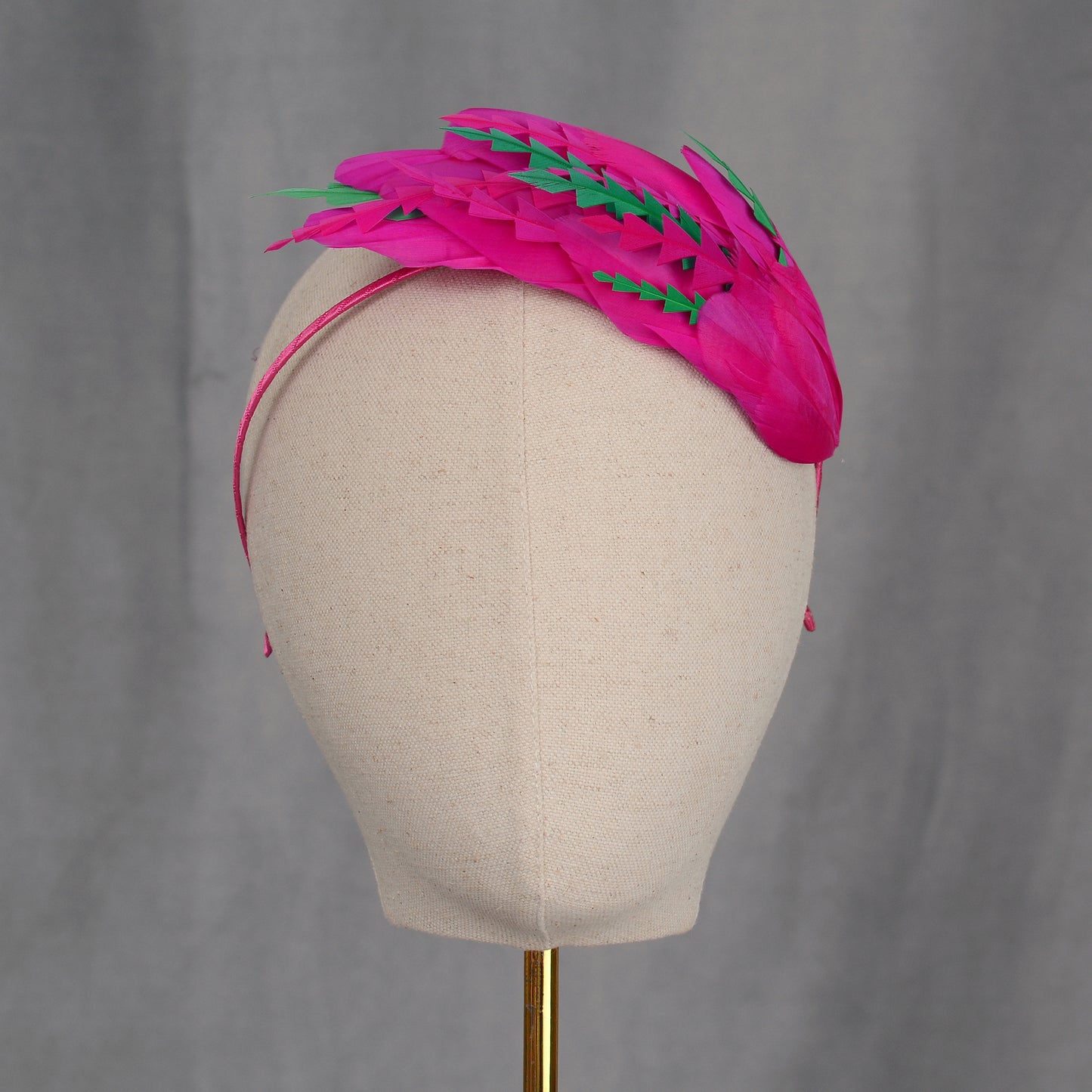 Pink and Green Feather Fascinator Headband  No.005
