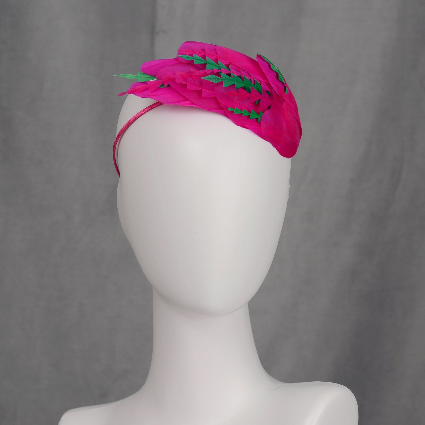 Pink and Green Feather Fascinator Headband  No.005