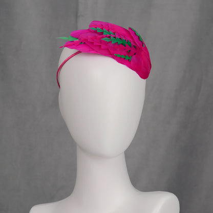 Pink and Green Feather Fascinator Headband  No.005