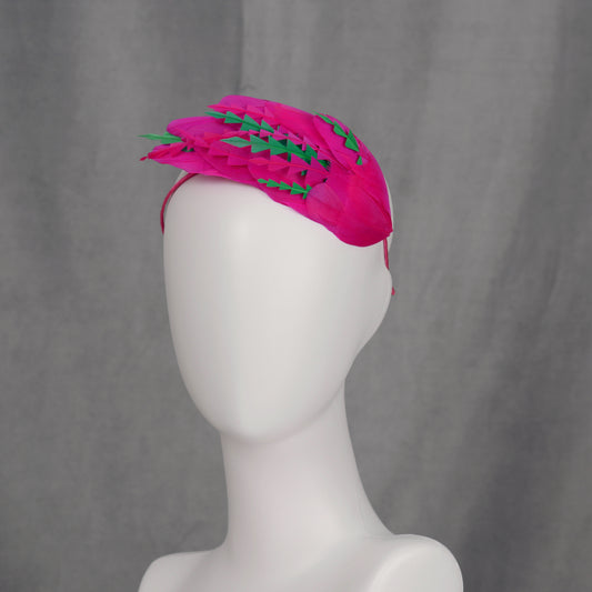 Pink and Green Feather Fascinator Headband  No.005
