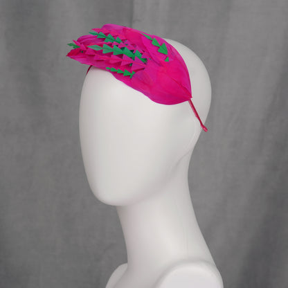 Pink and Green Feather Fascinator Headband  No.005