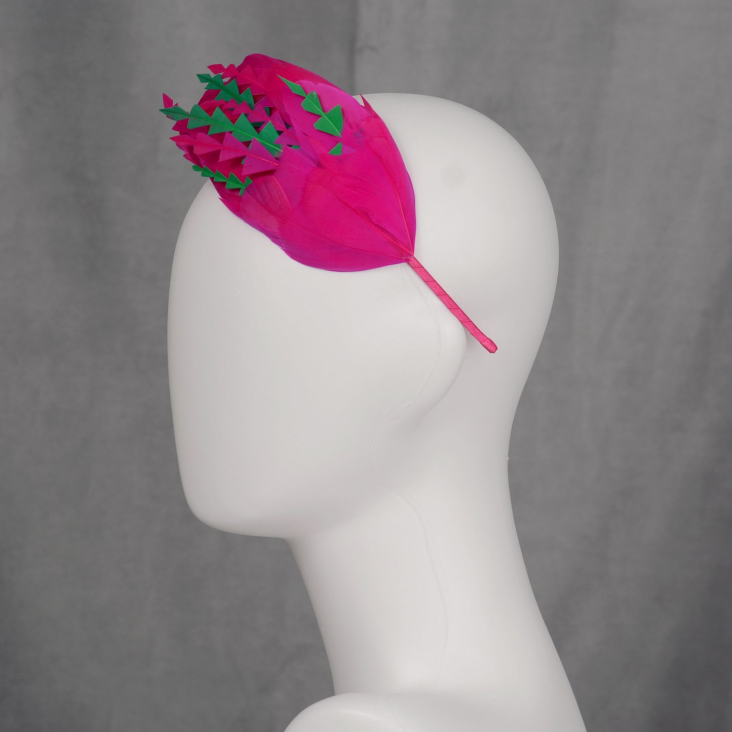 Pink and Green Feather Fascinator Headband  No.005