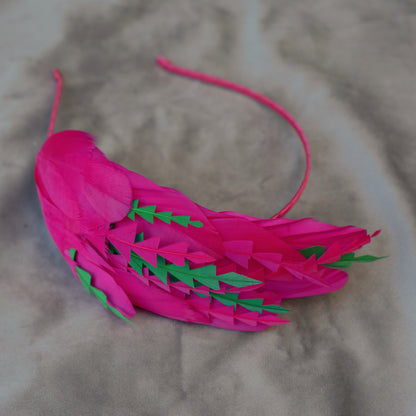 Pink and Green Feather Fascinator Headband  No.005