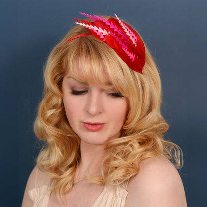 Red and Pink Feather Fascinator Headband No.013