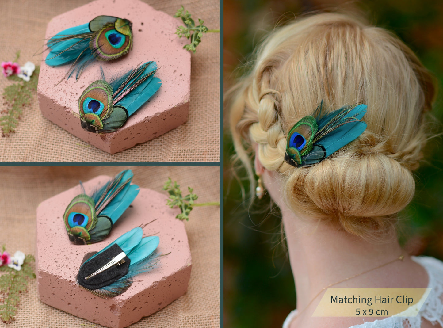 Teal Peacock Feather Boutonniere No.120