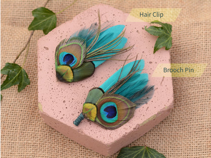 Teal Peacock Feather Boutonniere No.120