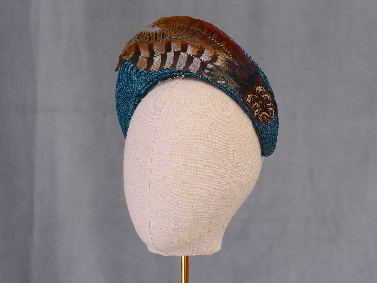 Halo Bandeau Headpiece in Teal with Pheasant Feathers