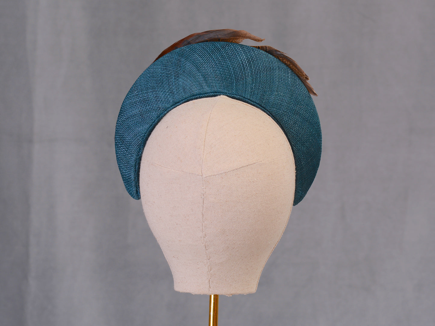 Halo Bandeau Headpiece in Teal with Pheasant Feathers