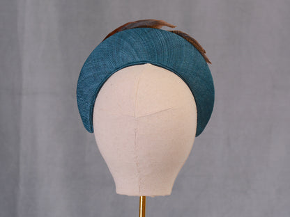 Halo Bandeau Headpiece in Teal with Pheasant Feathers