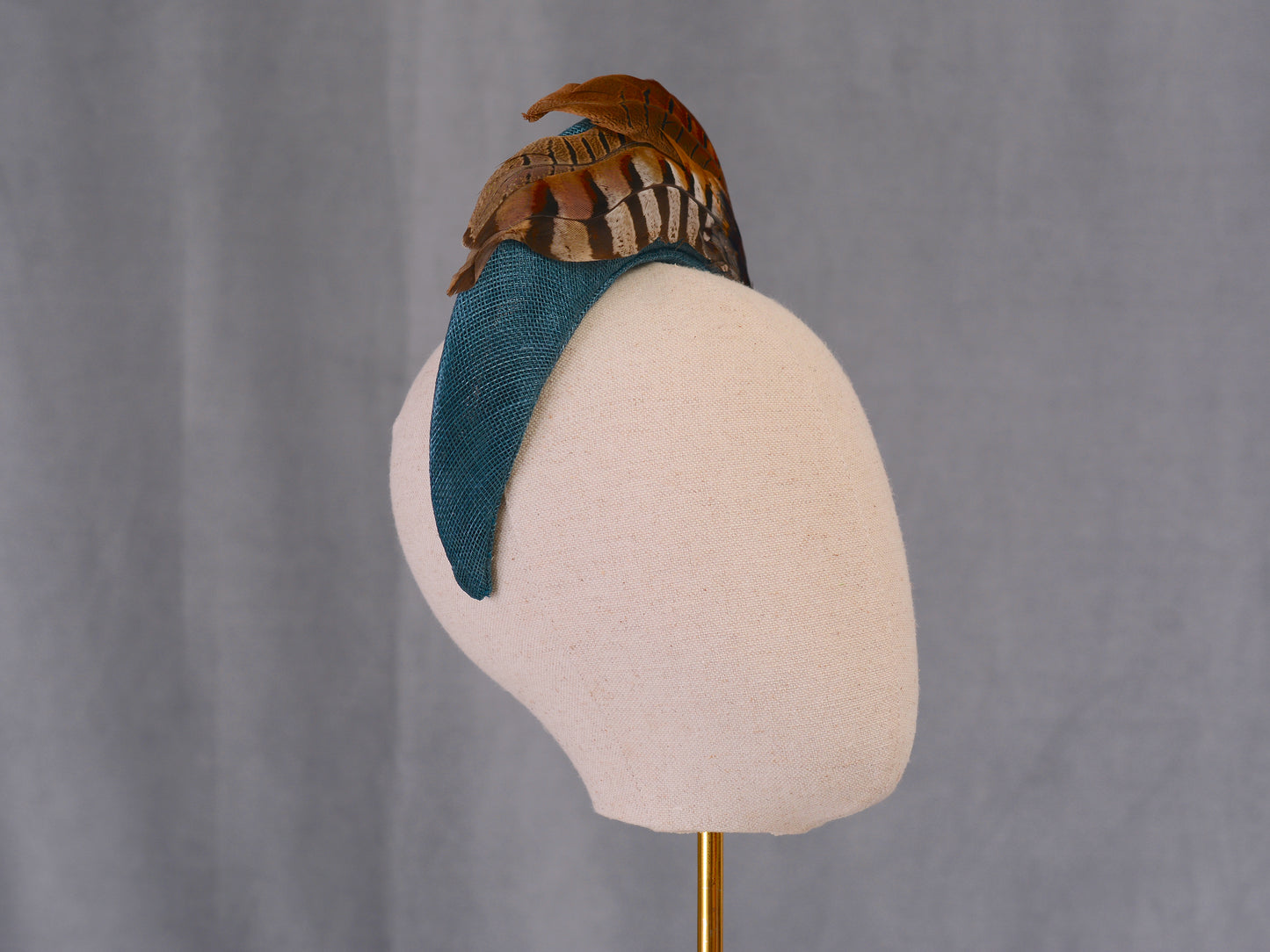 Halo Bandeau Headpiece in Teal with Pheasant Feathers
