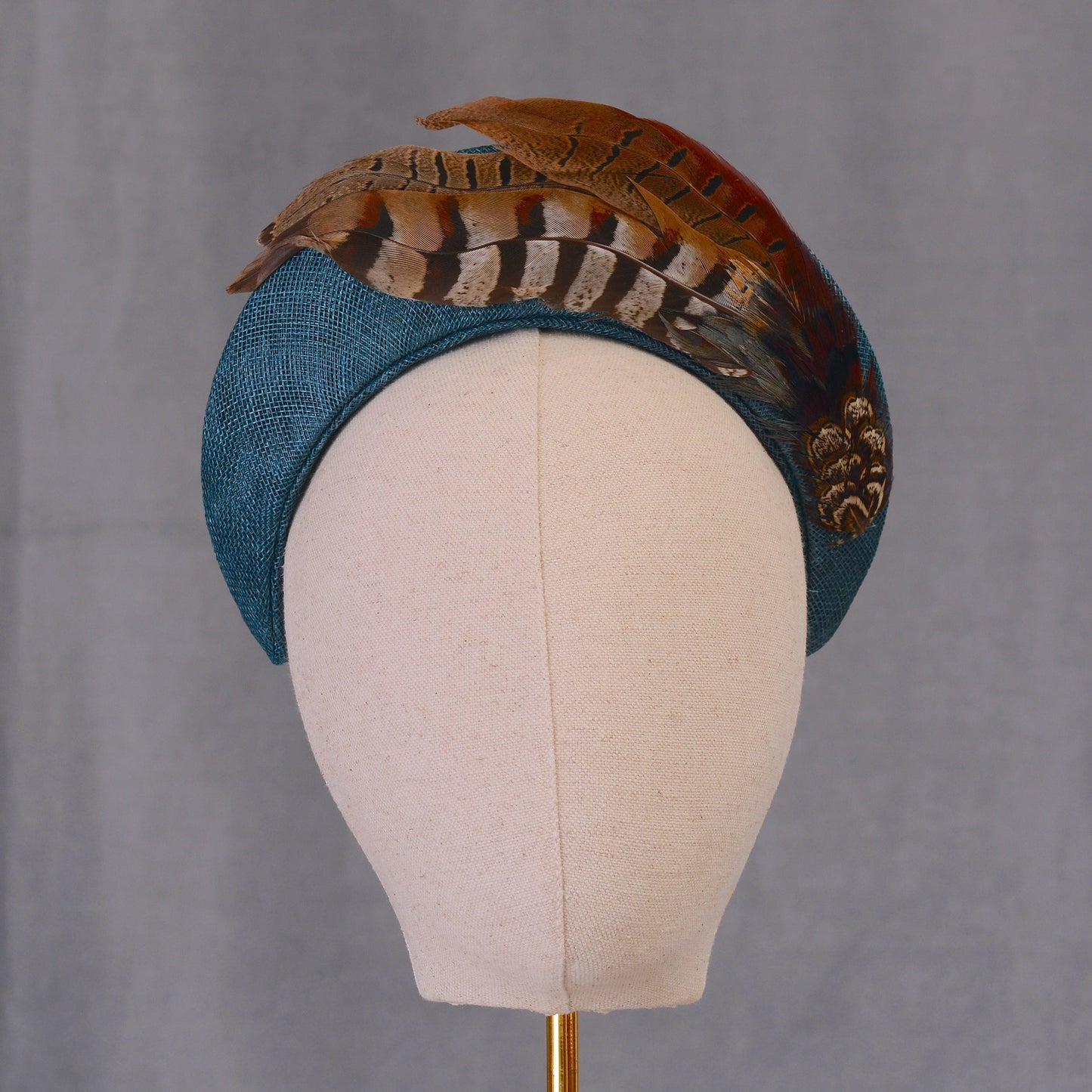 Halo Bandeau Headpiece in Teal with Pheasant Feathers