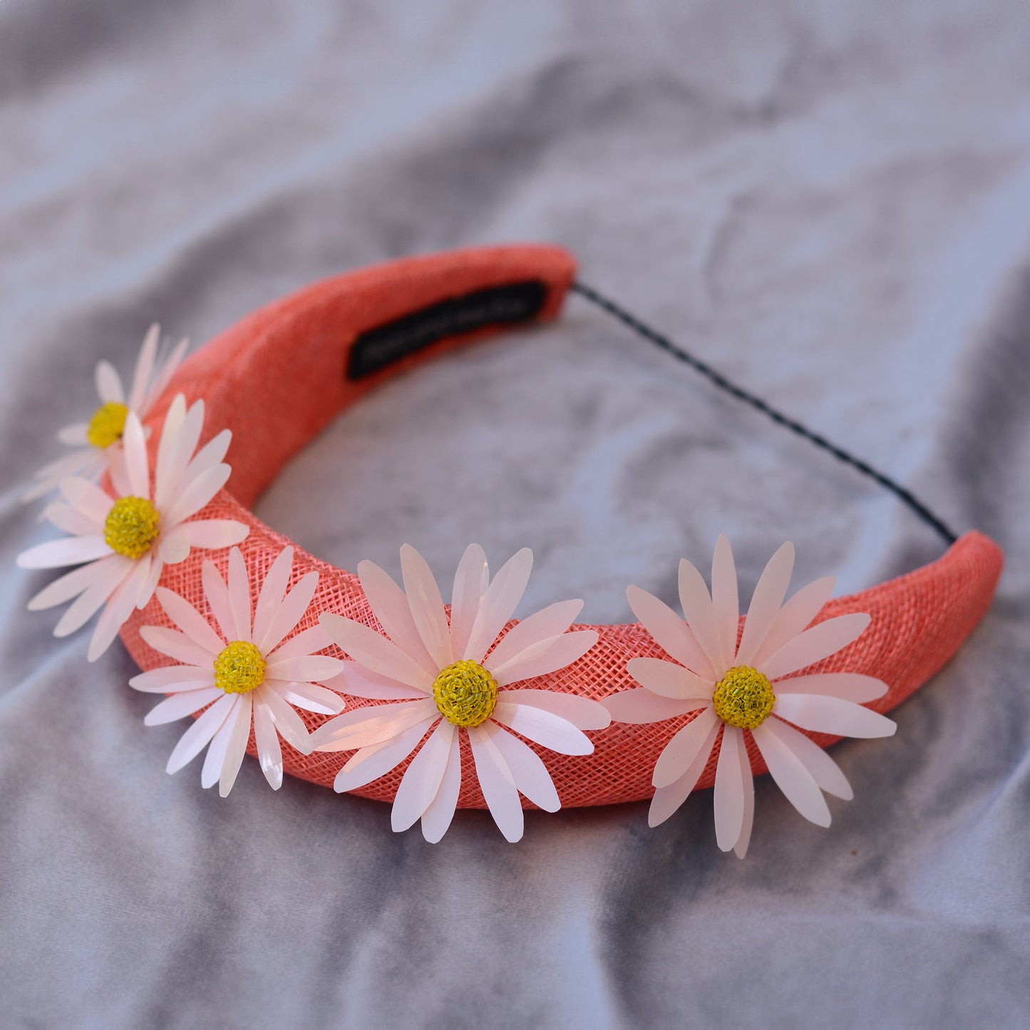 Coral Pink and Sequin Daisy Bandeau Headband Fascinator