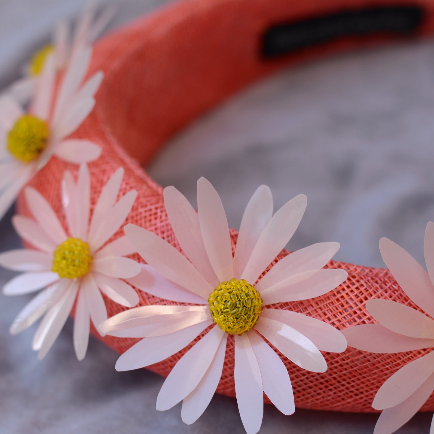 Coral Pink and Sequin Daisy Bandeau Headband Fascinator