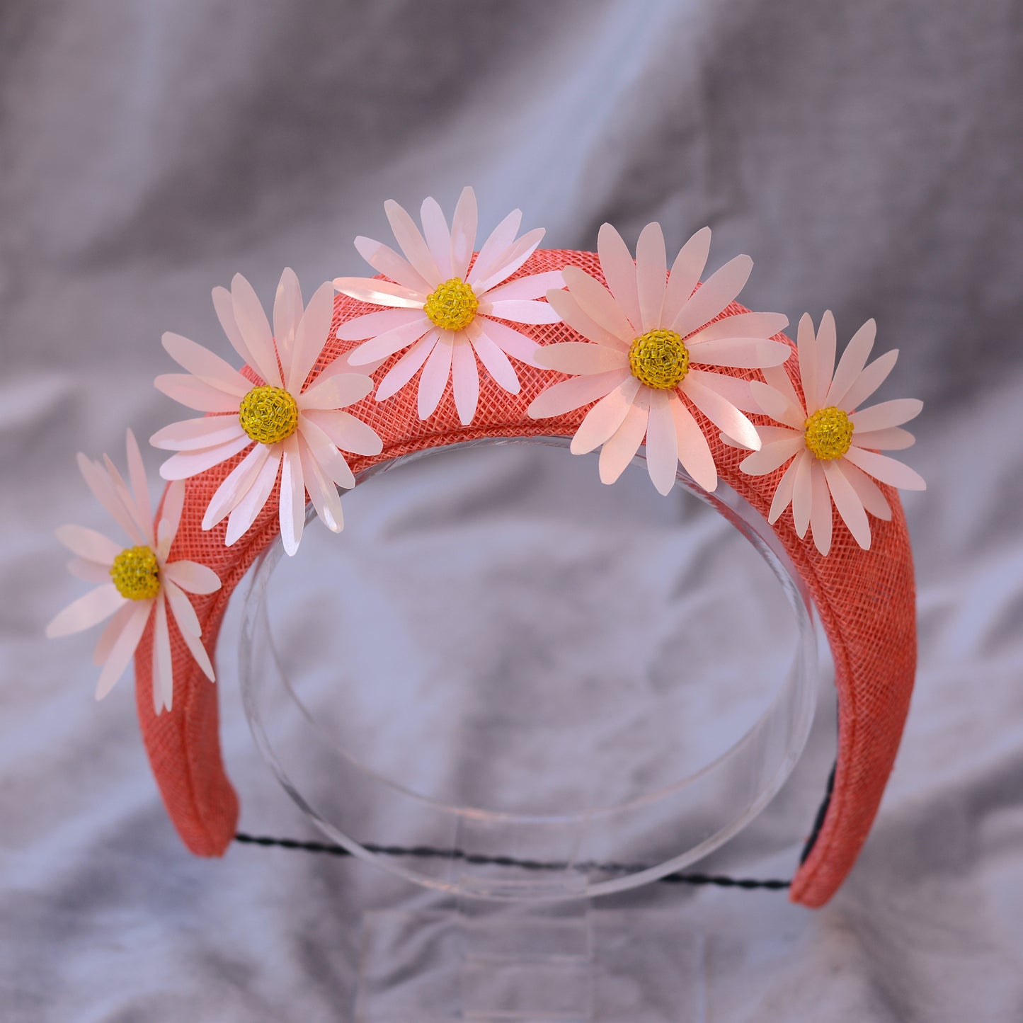 Coral Pink and Sequin Daisy Bandeau Headband Fascinator