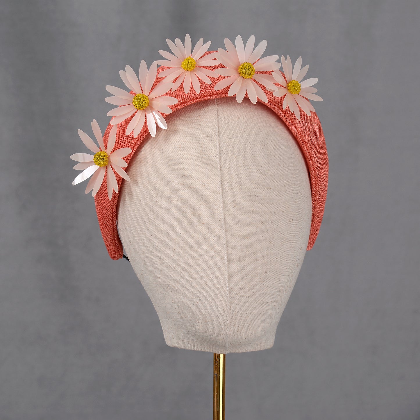 Coral Pink and Sequin Daisy Bandeau Headband Fascinator