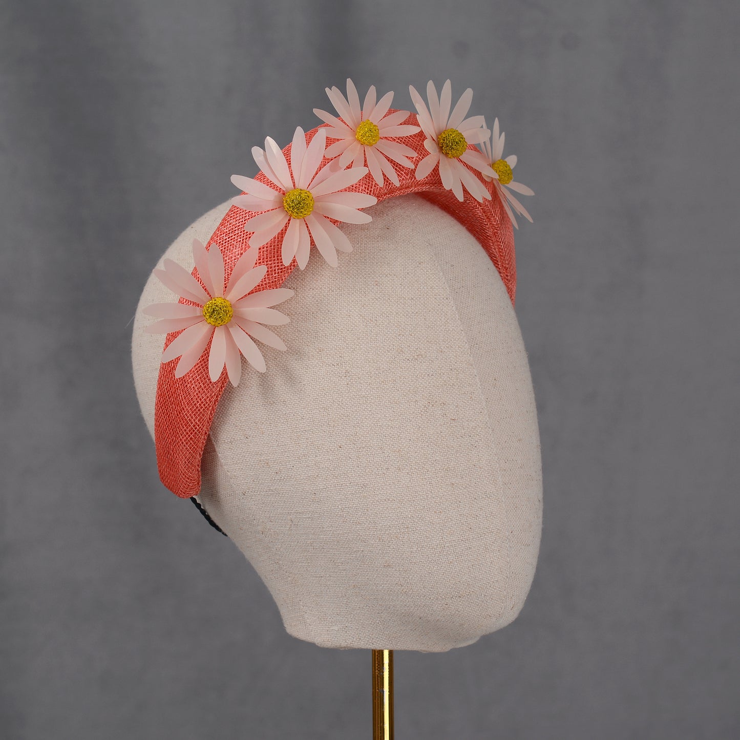 Coral Pink and Sequin Daisy Bandeau Headband Fascinator