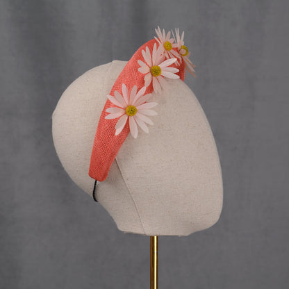 Coral Pink and Sequin Daisy Bandeau Headband Fascinator