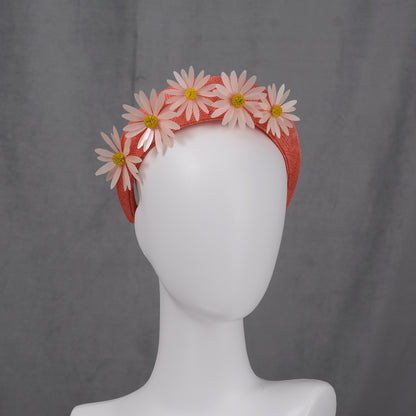 Coral Pink and Sequin Daisy Bandeau Headband Fascinator