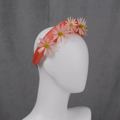Coral Pink and Sequin Daisy Bandeau Headband Fascinator