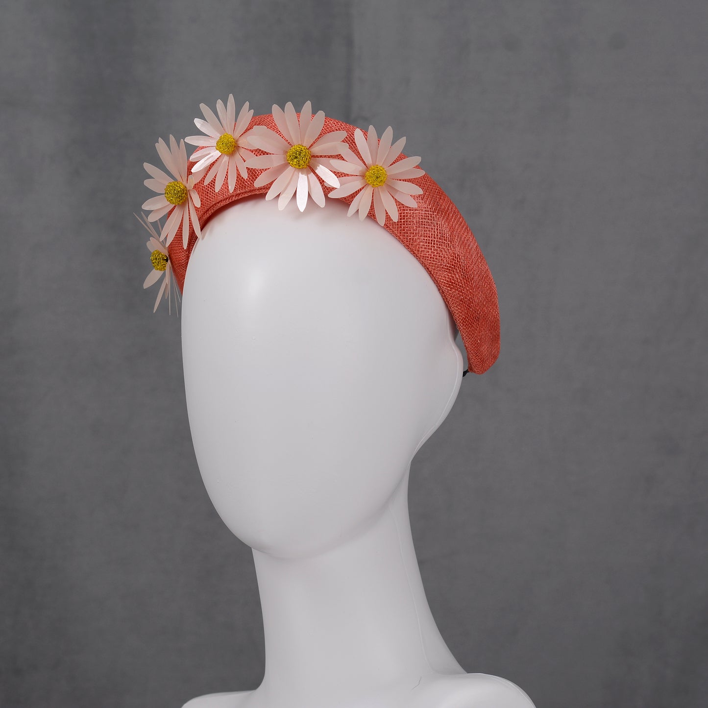 Coral Pink and Sequin Daisy Bandeau Headband Fascinator