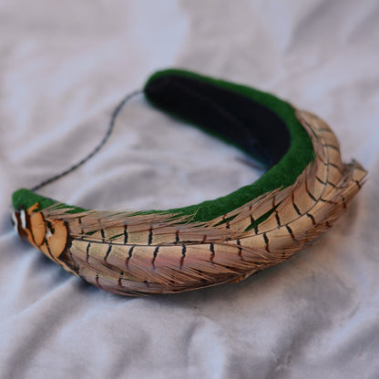 Pheasant Feather and Green Wool Bandeau Headband Fascinator