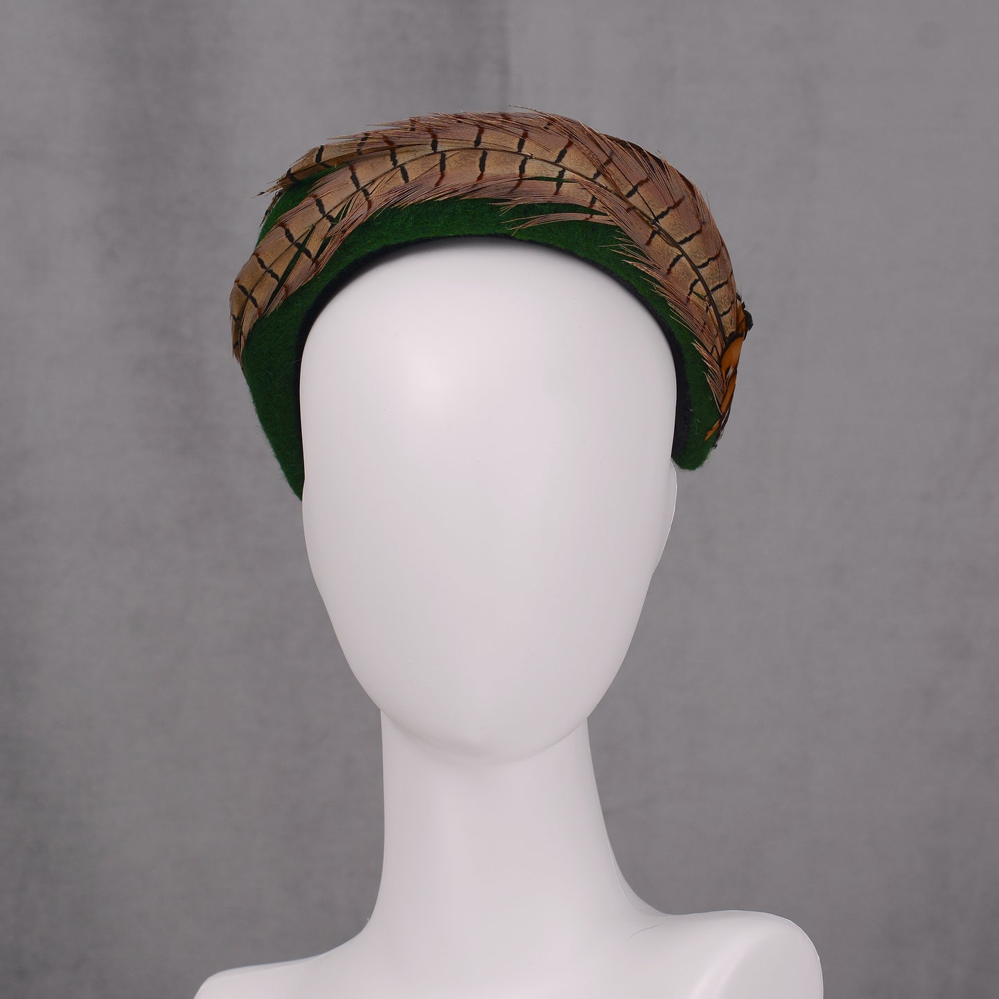 Pheasant Feather and Green Wool Bandeau Headband Fascinator