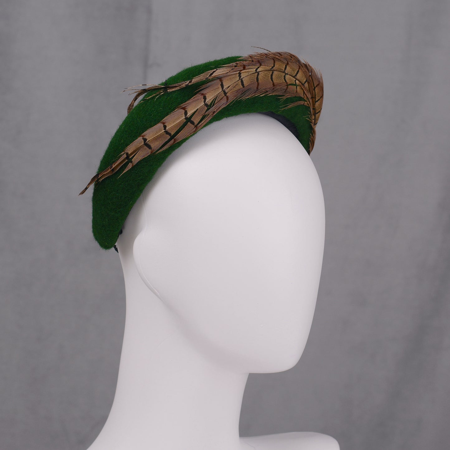 Pheasant Feather and Green Wool Bandeau Headband Fascinator