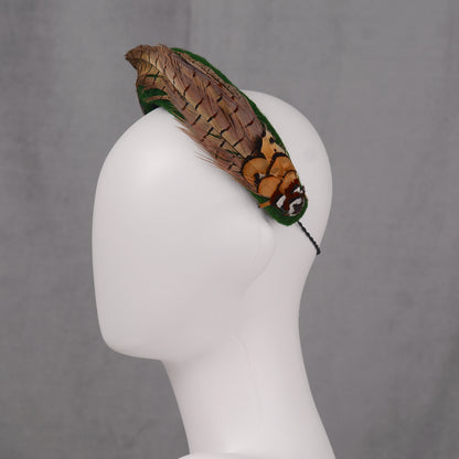 Pheasant Feather and Green Wool Bandeau Headband Fascinator