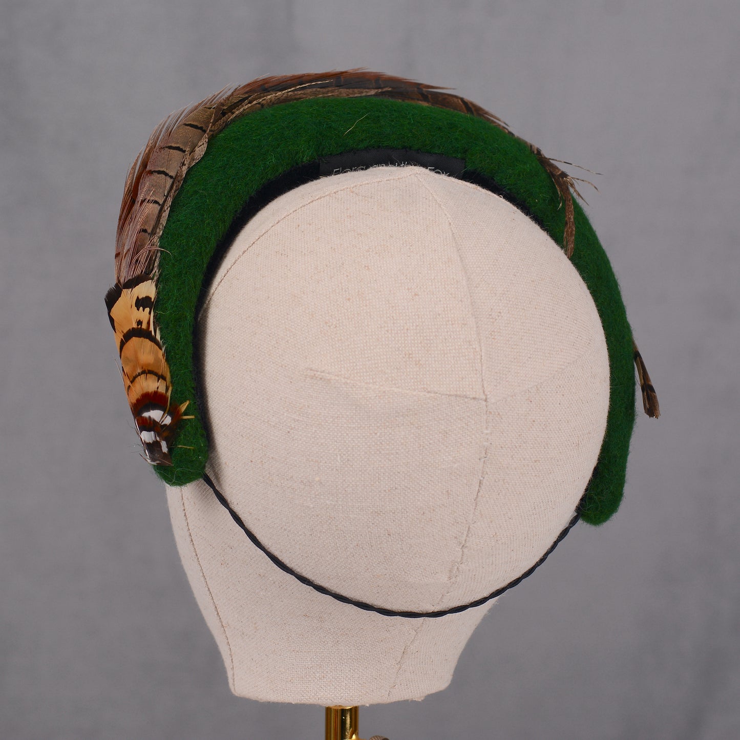 Pheasant Feather and Green Wool Bandeau Headband Fascinator