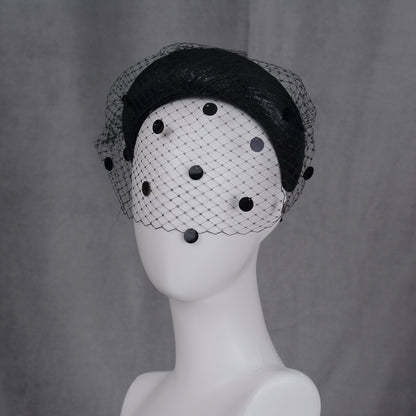 Black Headband Fascinator with Polka Dot Sequin Birdcage Veil