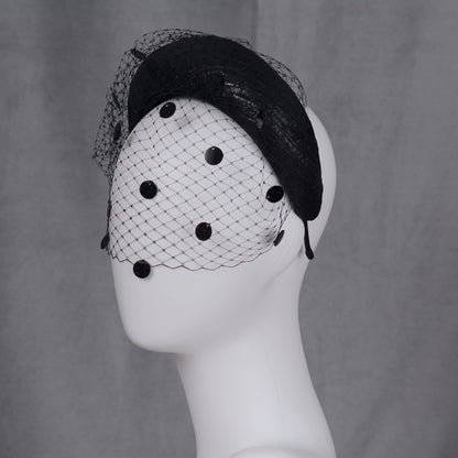 Black Headband Fascinator with Polka Dot Sequin Birdcage Veil