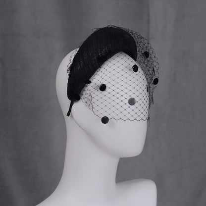 Black Headband Fascinator with Polka Dot Sequin Birdcage Veil