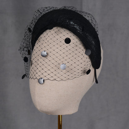 Black Headband Fascinator with Polka Dot Sequin Birdcage Veil