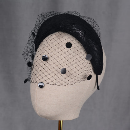Black Headband Fascinator with Polka Dot Sequin Birdcage Veil