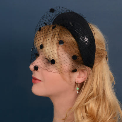 Black Headband Fascinator with Polka Dot Sequin Birdcage Veil