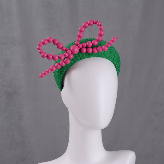 Pink and Green Giant Bead Bow Bandeau Headband Fascinator